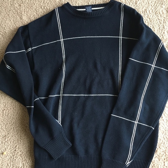Arbor Way Sweaters - Navy Blue Sweater With Grid Detailing